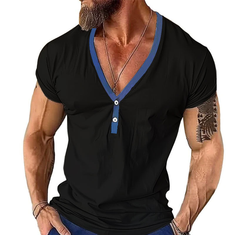 Herren Kurzarmshirt mit modernem V-Ausschnitt und Knopfleiste EB