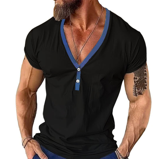 Herren Kurzarmshirt mit modernem V-Ausschnitt und Knopfleiste EB