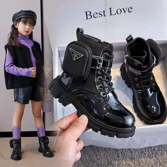 Damen modische Ankle Boots mit praktischen Taschen und robustem Profilsohle EB