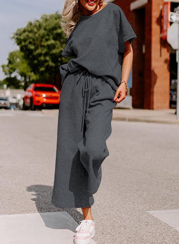 Damen lässiges Jumpsuit-Set aus weichem Material mit elastischem Bund und weit geschnittenen Beinen EB