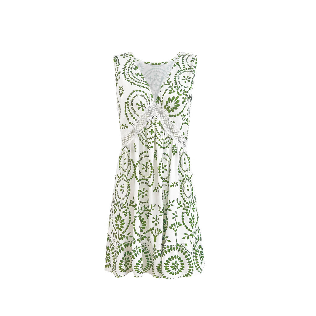 Damen Sommerkleid im eleganten A-Linien-Schnitt mit floralem Spinnennetz-Design EB