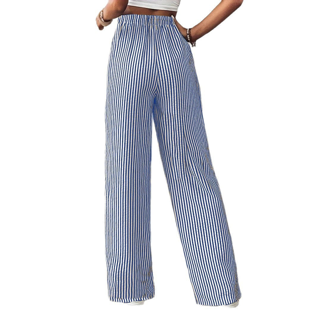 Damen weite Streifenhose mit Gummizug und Seitentaschen EB