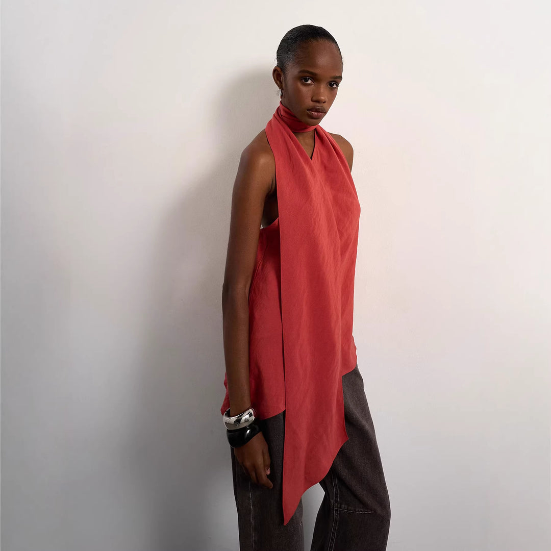 Damen asymmetrisches Wickeloberteil mit elegantem Schal EB