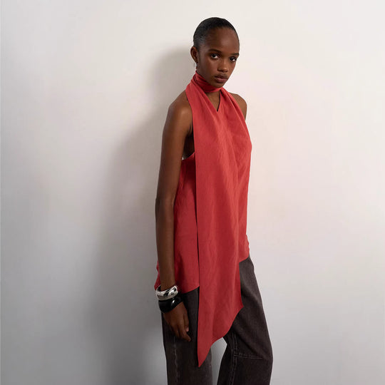 Damen asymmetrisches Wickeloberteil mit elegantem Schal EB
