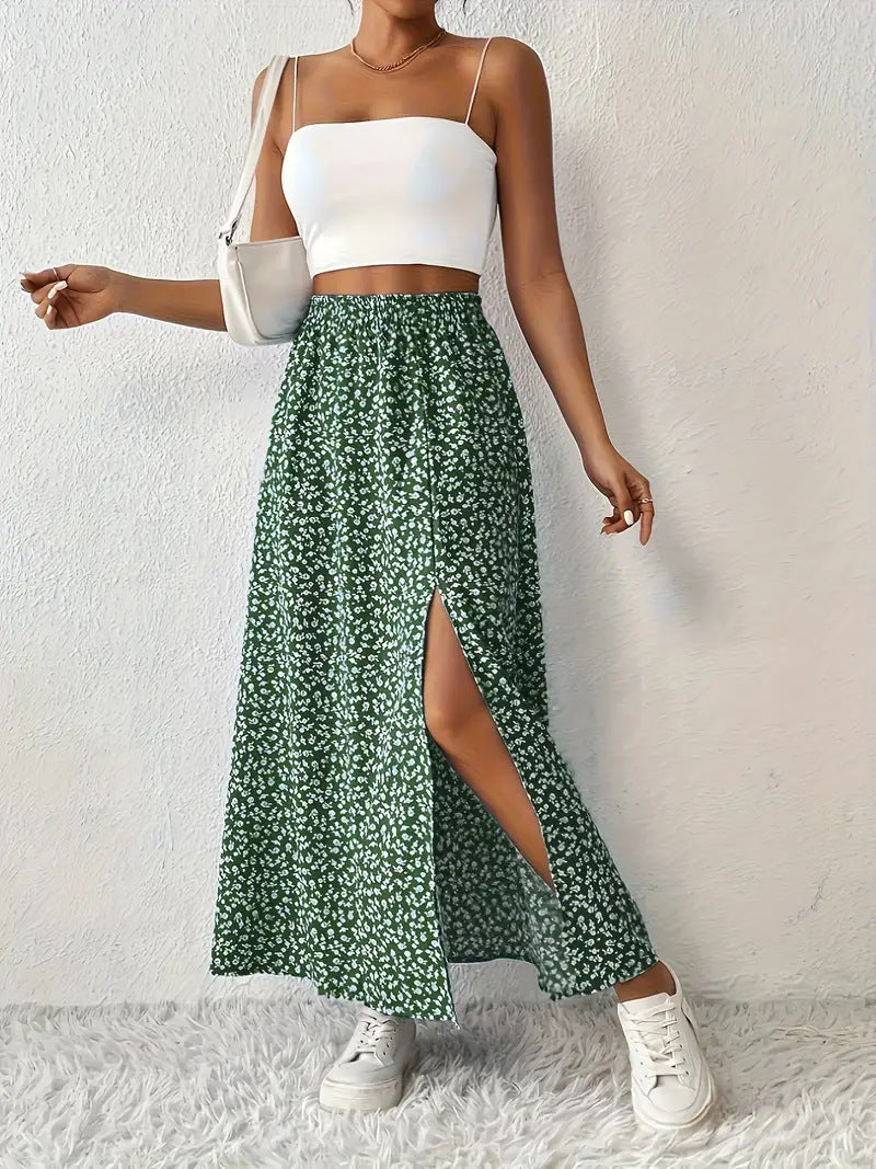 Damen Maxirock mit elegantem Schlitz und floralem Muster EB