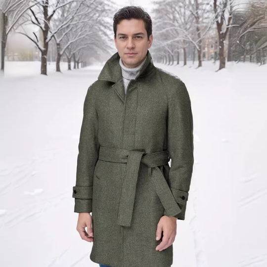 Herren eleganter und taillierter Trenchcoat aus hochwertiger Wolle EB