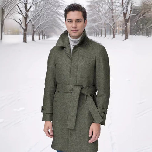 Herren eleganter und taillierter Trenchcoat aus hochwertiger Wolle EB