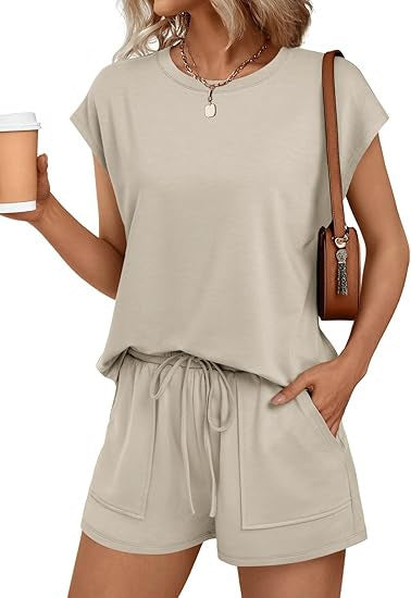 Damen bequemes Lounge-Set mit elastischem Bund und Taschen EB