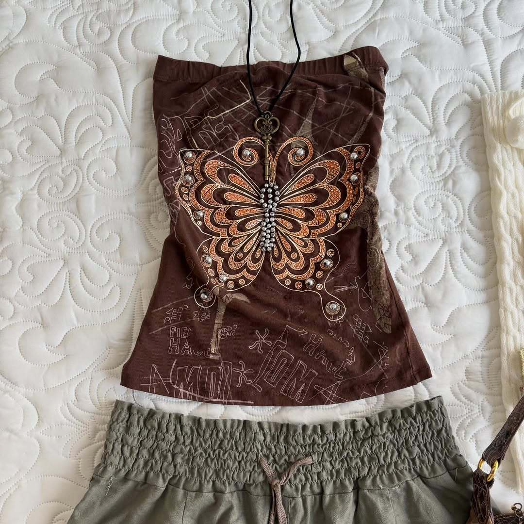 Damen trägerloses Top mit Schmetterlingsdesign EB