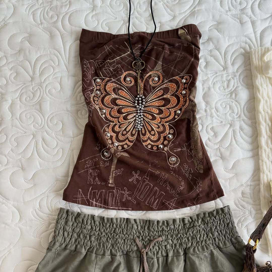 Damen trägerloses Top mit Schmetterlingsdesign EB