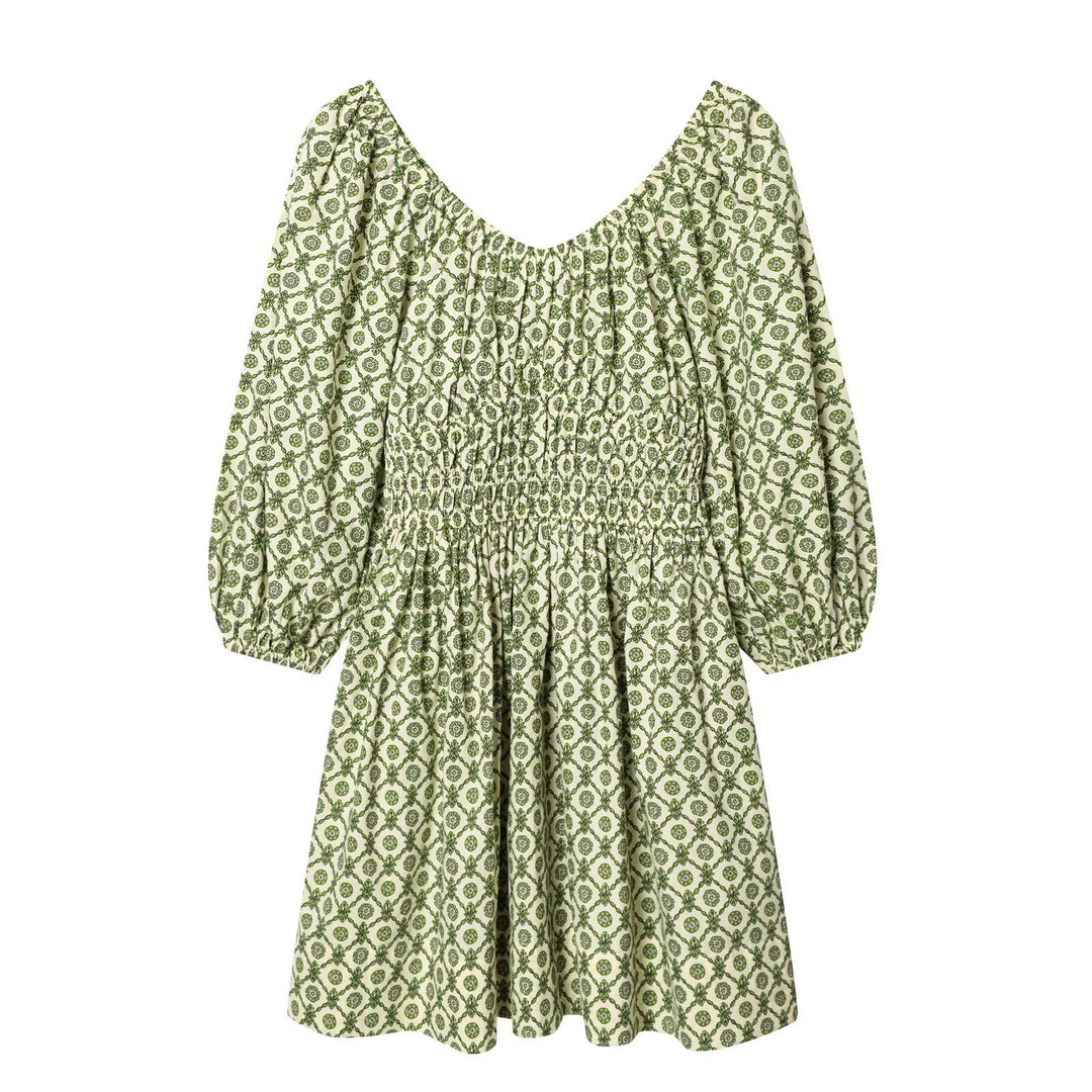 Damen Sommerkleid mit voluminösen Puffärmeln und elastischer Taillierung EB