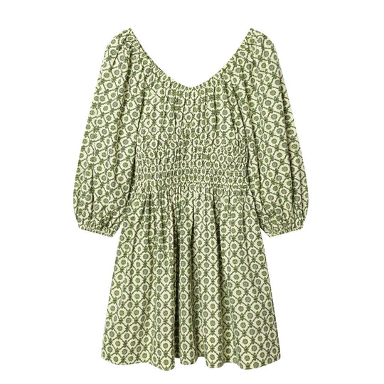 Damen Sommerkleid mit voluminösen Puffärmeln und elastischer Taillierung EB