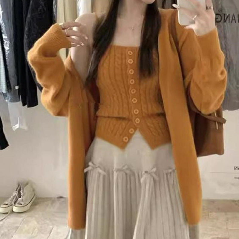 Damen Strick-Top mit Knöpfen und Cardigan EB