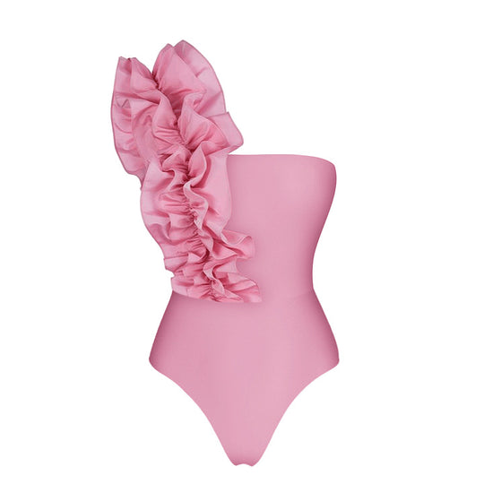 Damen Einseitiger Rüschenschwimmanzug EB