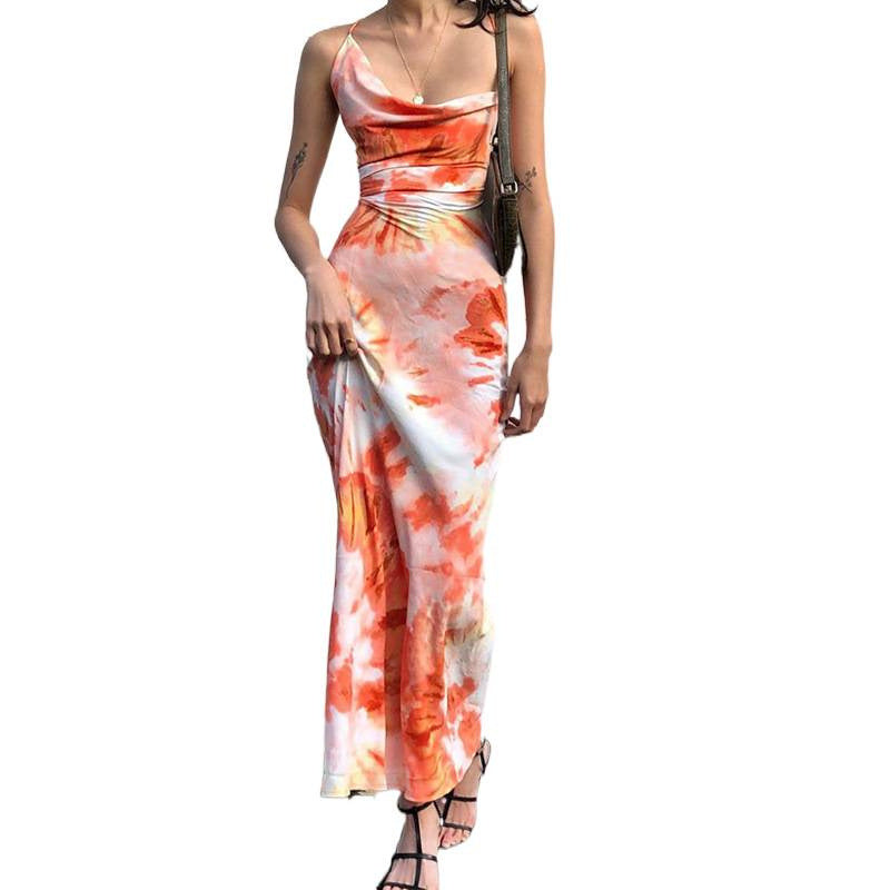 Damen Maxikleid mit Spaghettiträgern und floralem Muster EB