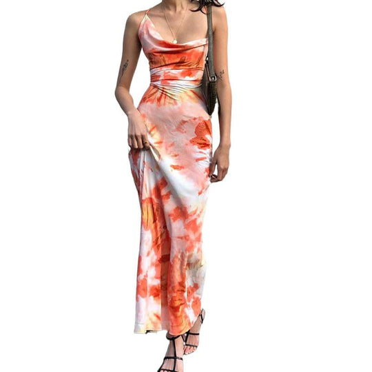 Damen Maxikleid mit Spaghettiträgern und floralem Muster EB