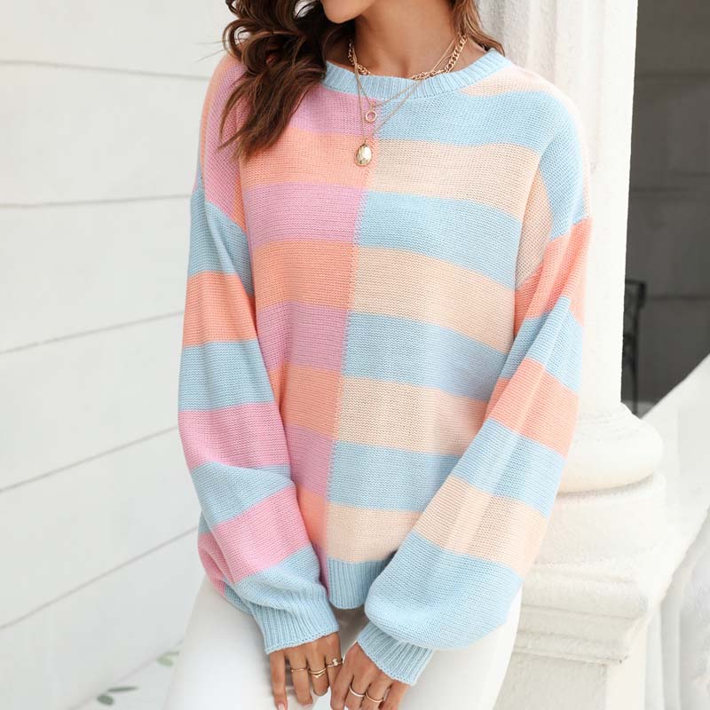 EB | Farbiger Gestreifter Strickpullover Mit Stil