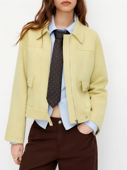 Damen Kurzjacke mit Reißverschluss, Hemdkragen und Pattentaschen EB