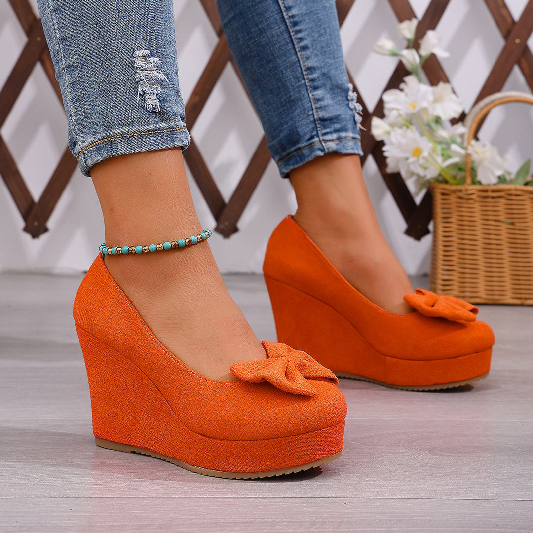 Damen Wedge-Pumps mit dekorativer Schleifen-Applikation und komfortablem Fußbett EB