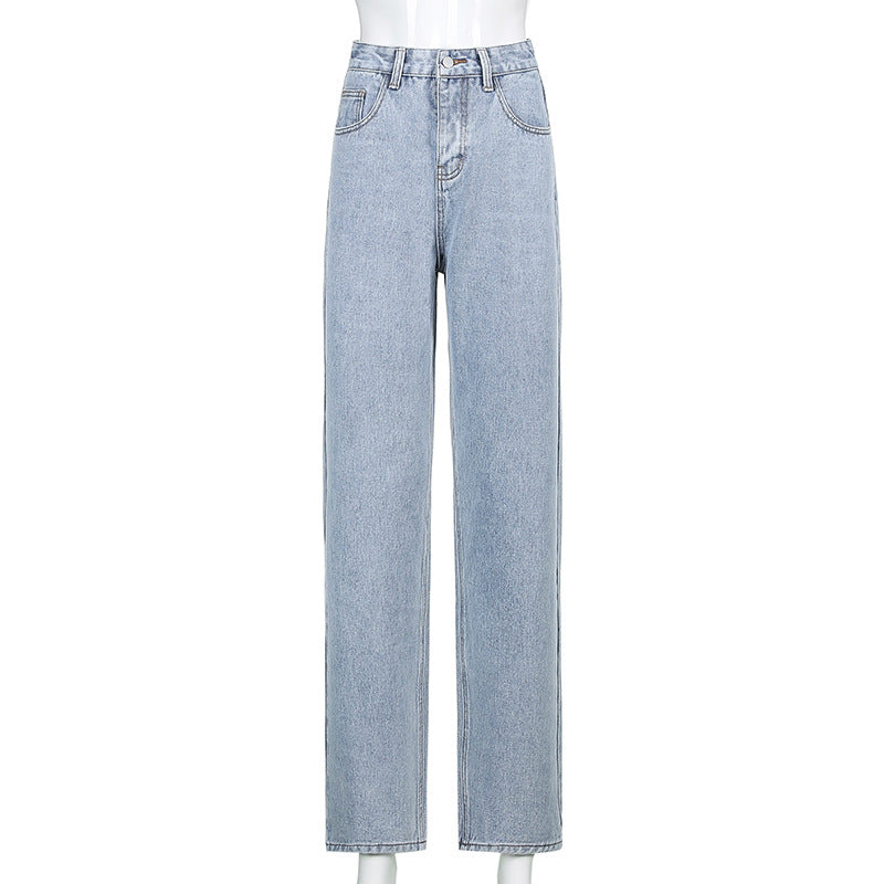 Damen nan hochgeschnittene Denim-Jeans mit geradem Bein, extra Länge und relaxed-fit Silhouette EB