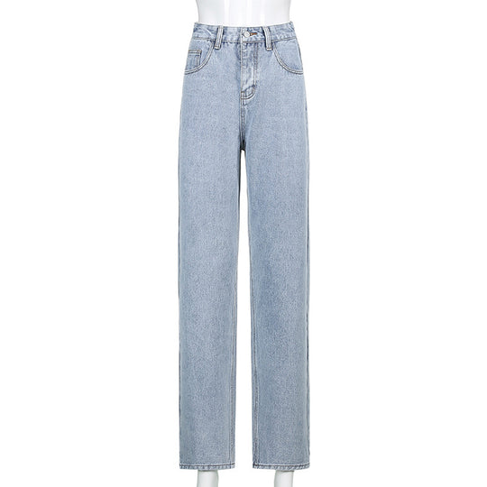 Damen nan hochgeschnittene Denim-Jeans mit geradem Bein, extra Länge und relaxed-fit Silhouette EB