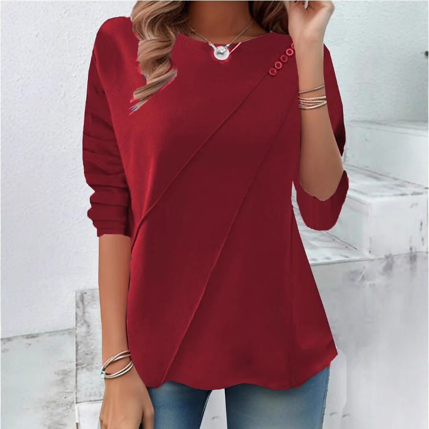Damen modisches Oberteil mit asymmetrischem Saum und Knopfdetails EB