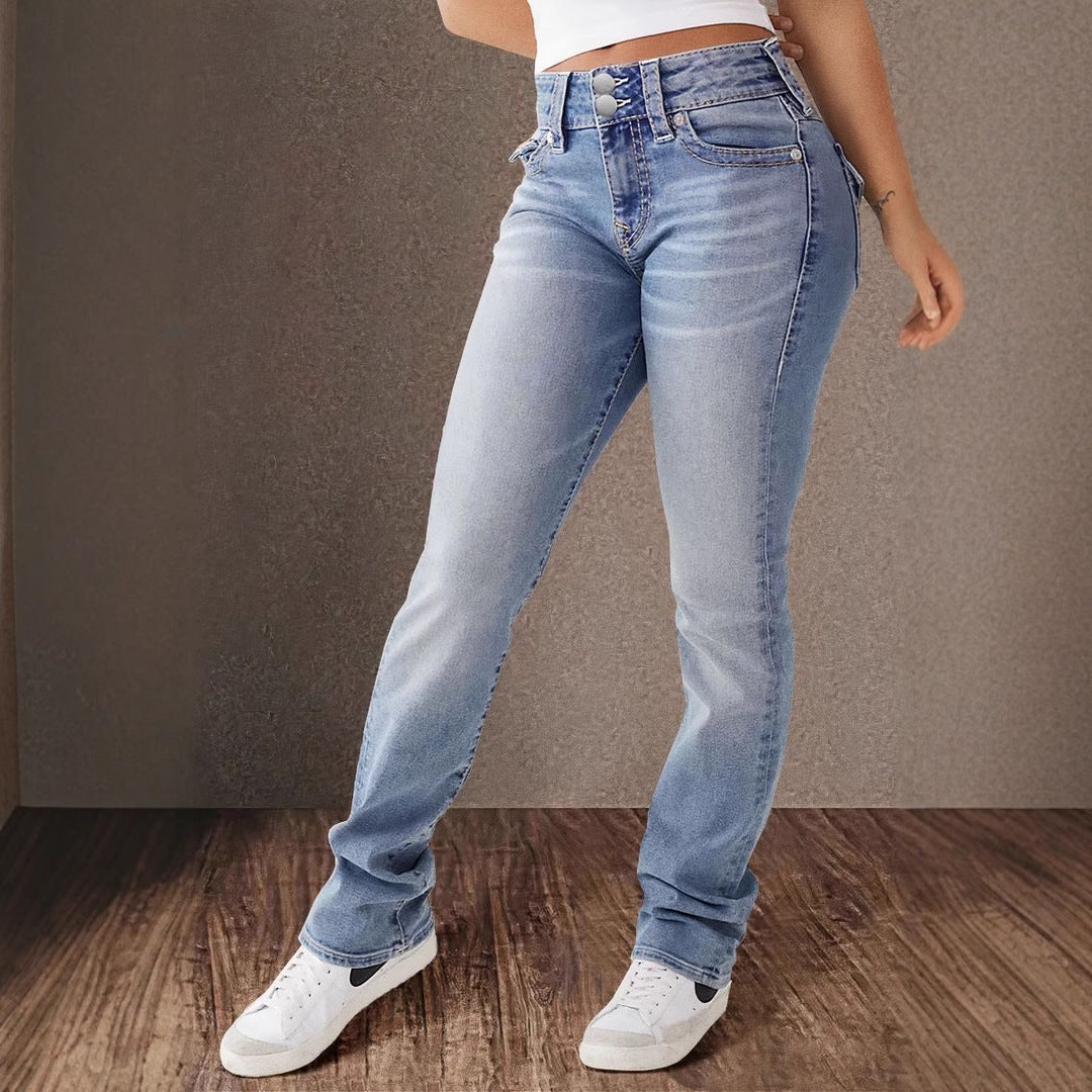 Damen Hohe Taille Bootcut Jeans mit Stretch-Anteil EB
