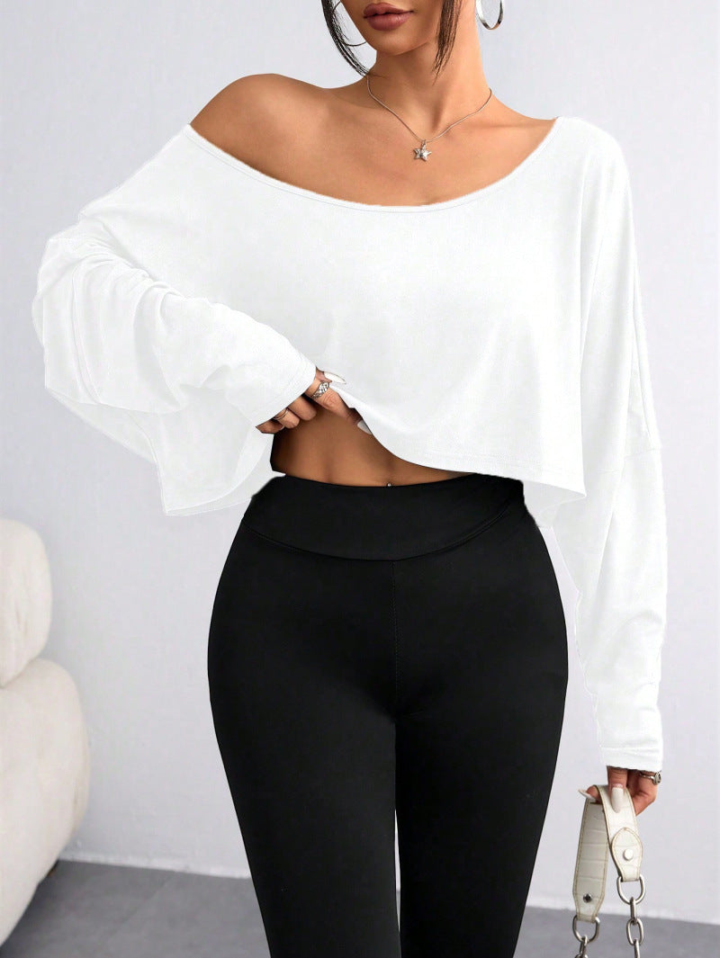 Damen Lässiges Crop-Top mit weitem Schnitt und asymmetrischem Ausschnitt EB