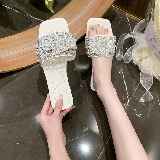 Damen glamouröse Pantoletten mit funkelnden Strass- und Perlenakzenten EB