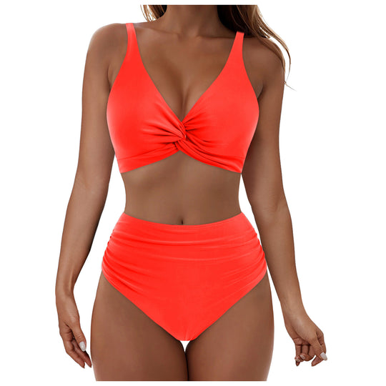 Damen Hochtailliertes Bikini-Set mit Wickel-Oberteil EB