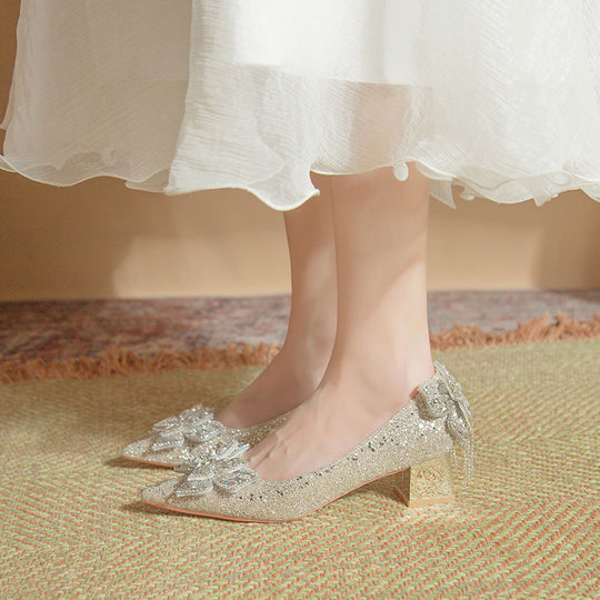 Damen elegante und funkelnde Pumps mit dekorativen Schleifen EB