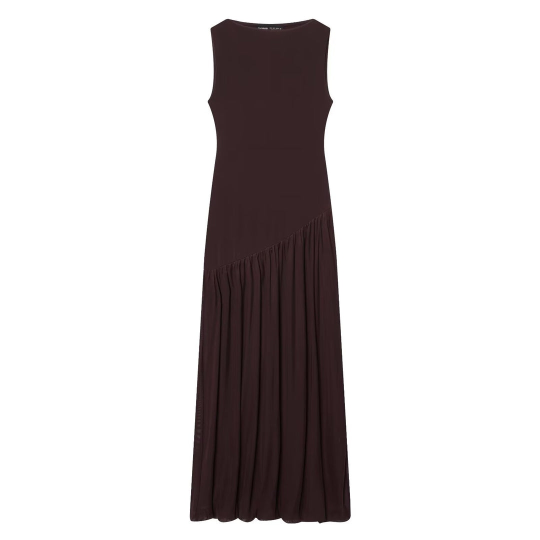 Damen Maxikleid mit elegantem Drapé und asymmetrischem Saum EB