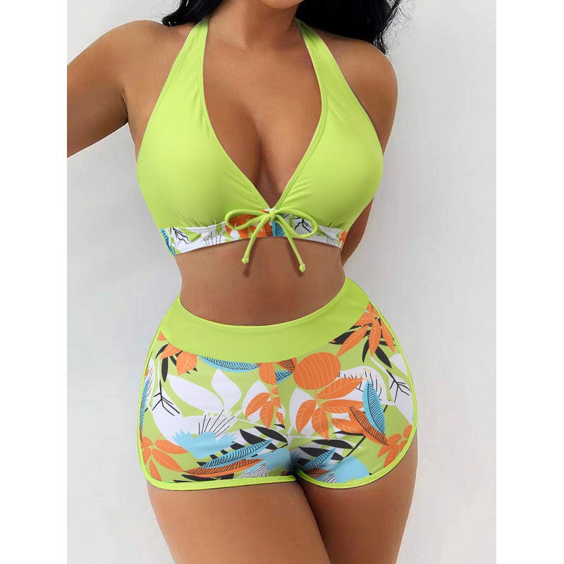 Damen Hochgeschlossen Bikini mit verspieltem Blumenmuster EB