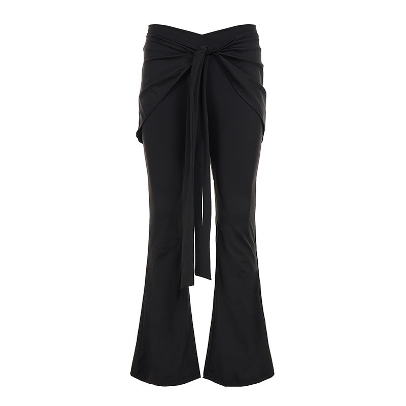 Damen nan ausgestellte Palazzohose mit Wickelrock-Overlay, hohem Bund und Bindegürtel EB