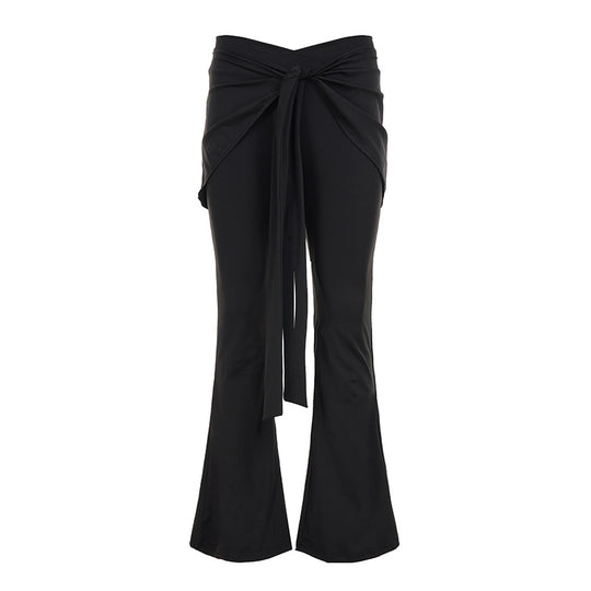 Damen nan ausgestellte Palazzohose mit Wickelrock-Overlay, hohem Bund und Bindegürtel EB