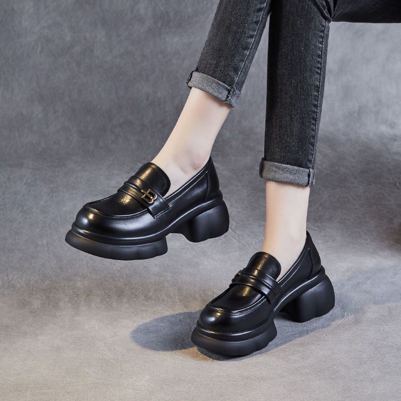 Damen schicke Loafer mit modischem Plateau und eleganter Schnalle EB