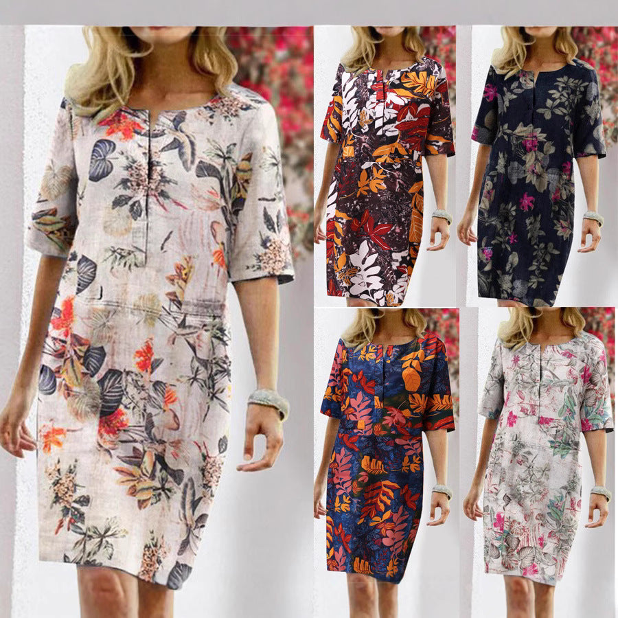 Damen Tropischer Druck Shiftkleid EB