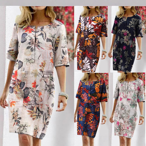 Damen Tropischer Druck Shiftkleid EB