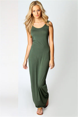 Damen Elegantes, figurbetontes Maxikleid mit tiefem Rundhalsausschnitt EB