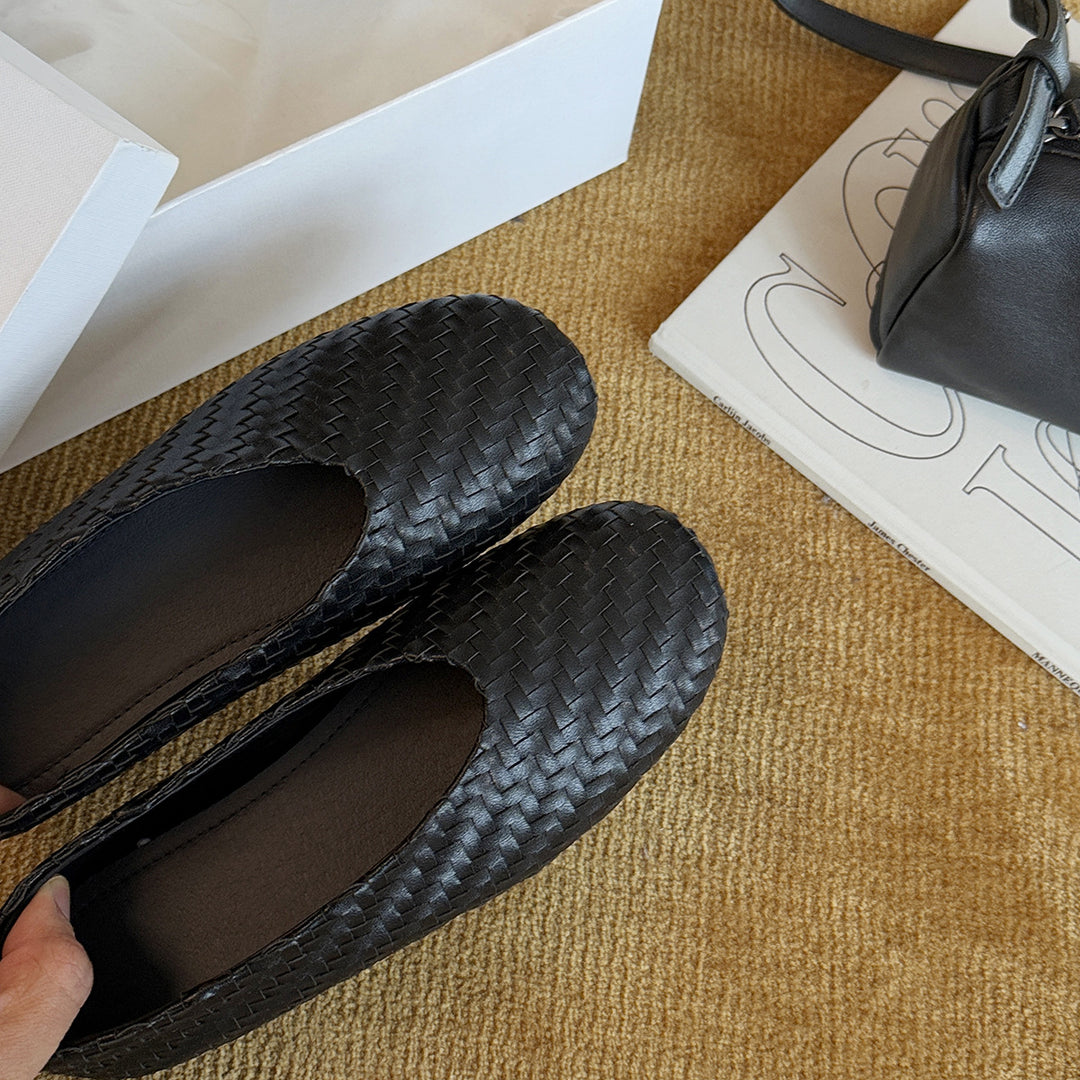 Damen Ballerinas aus hochwertigem geflochtenem Leder mit rutschfester Sohle EB