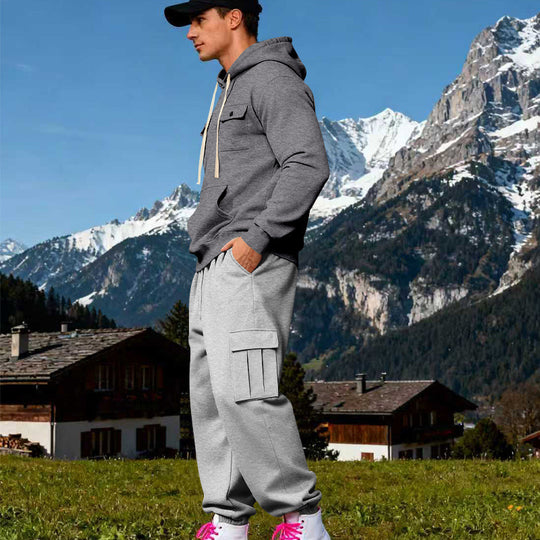 Herren Kapuzen-Sweatherset mit Cargo-Jogger und aufgesetzten Taschen EB