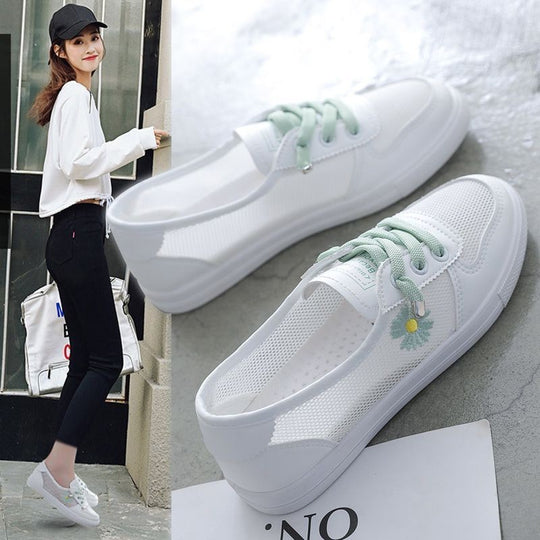Damen Sportliche Sneakers mit atmungsaktiver Mesh-Oberfläche und floralem Detail EB