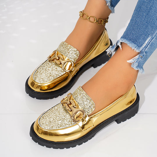 Damen Modische Loafer mit Glitzerdetail und metallischem Akzent EB