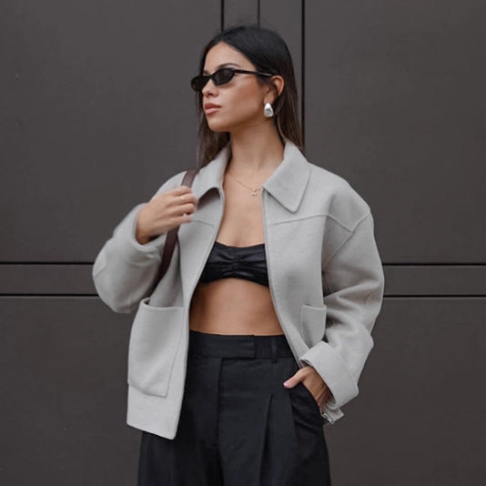 Damen Lässige Oversized-Jacke mit praktischen Taschen und elegantem Kragen EB