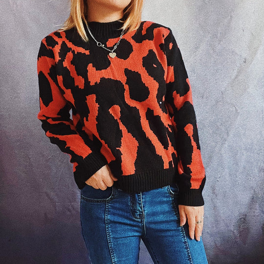 Damen gemusterter Pullover mit modernem Tierdruck EB