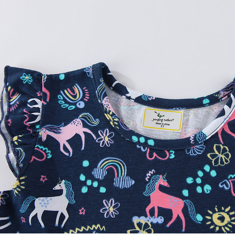 Mädchen Freizeitkleid mit süßen Einhorn- und Blumenmotiven EB