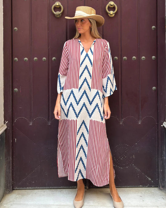 Damen Lässiges Maxikleid mit modernem Grafikdruck und seitlichen Schlitzen EB