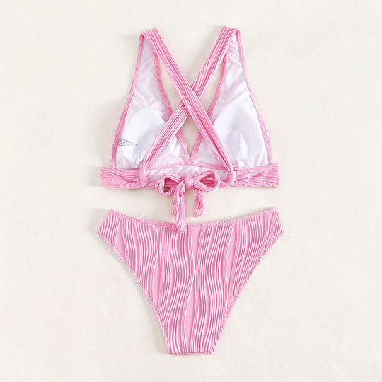 Damen Hoch geschnittener Bikinisatz mit Rippendesign EB