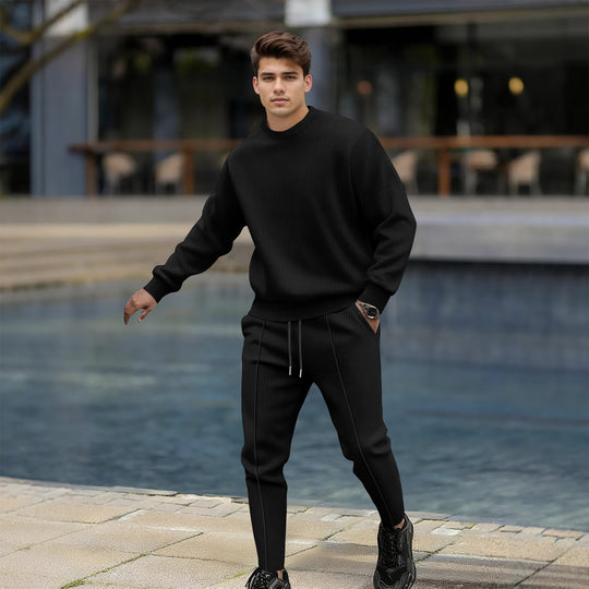 Herren lässiger Strickpullover und Jogginghose mit elastischem Bund EB