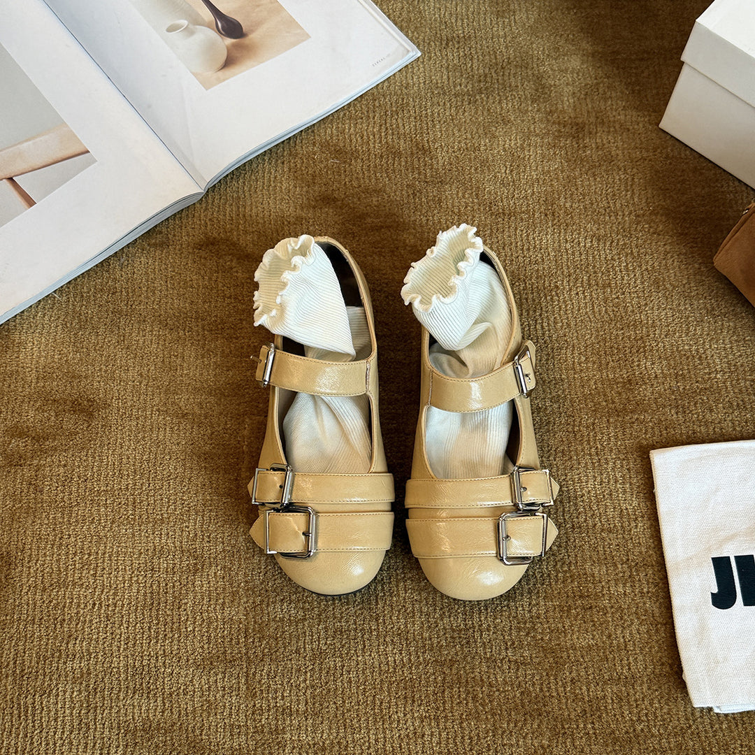 Damen Mary Jane Ballerinas mit Doppelriemen und modischem Schnallenverschluss EB
